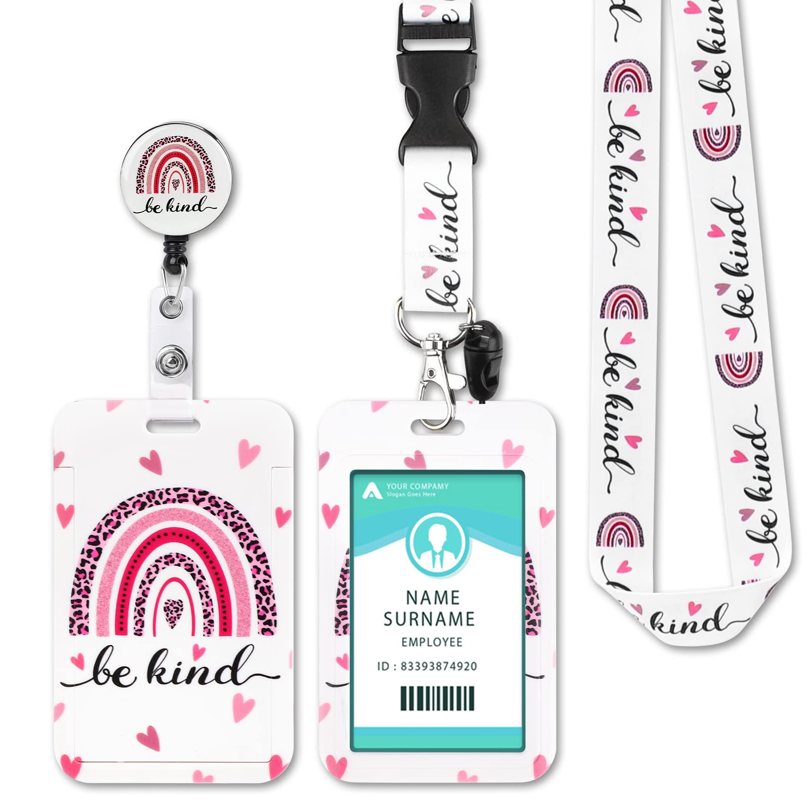 Lanyard with Card Holder, Adjustable Retractable Lanyards ID Badge Holder, for ID Card, Office, School(Rose Rainbow) — image 1