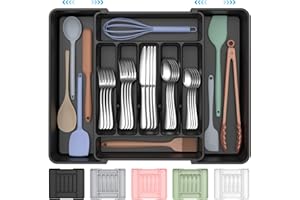 ukeetap Extra Large Expandable Silverware Organizer, BPA-Free Food-Safe Cutlery Flatware Organizer, Kitchen Utensil Drawer Organizer, Adjustable Silverware Holder for Spoons Forks Knives, Black