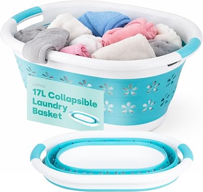 LIVIVO 17L Collapsible Laundry Basket with Handles Turquoise