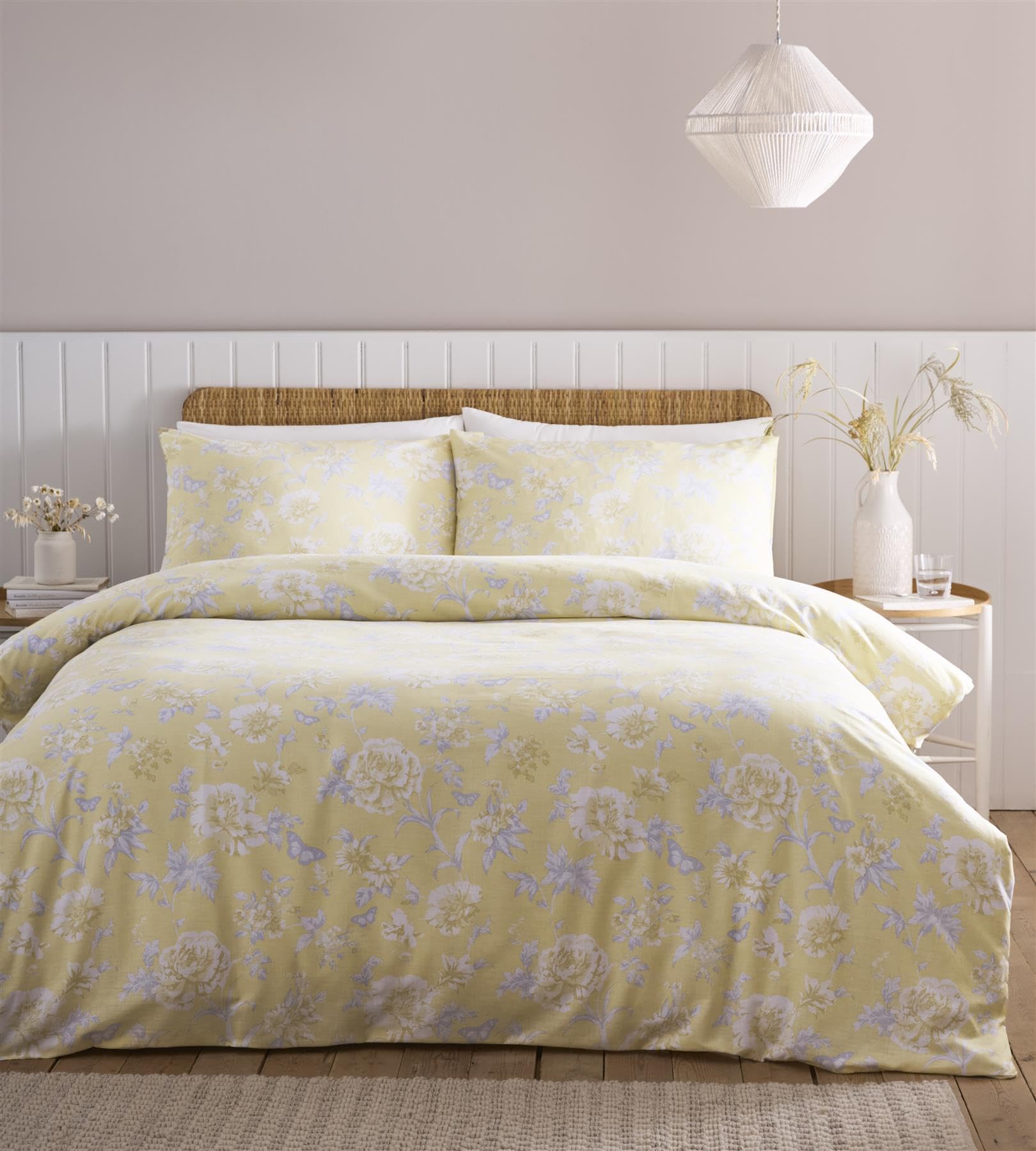 Simply Charlotte Mia Super King Duvet Cover Bedding Bed Set Floral Lemon Yellow