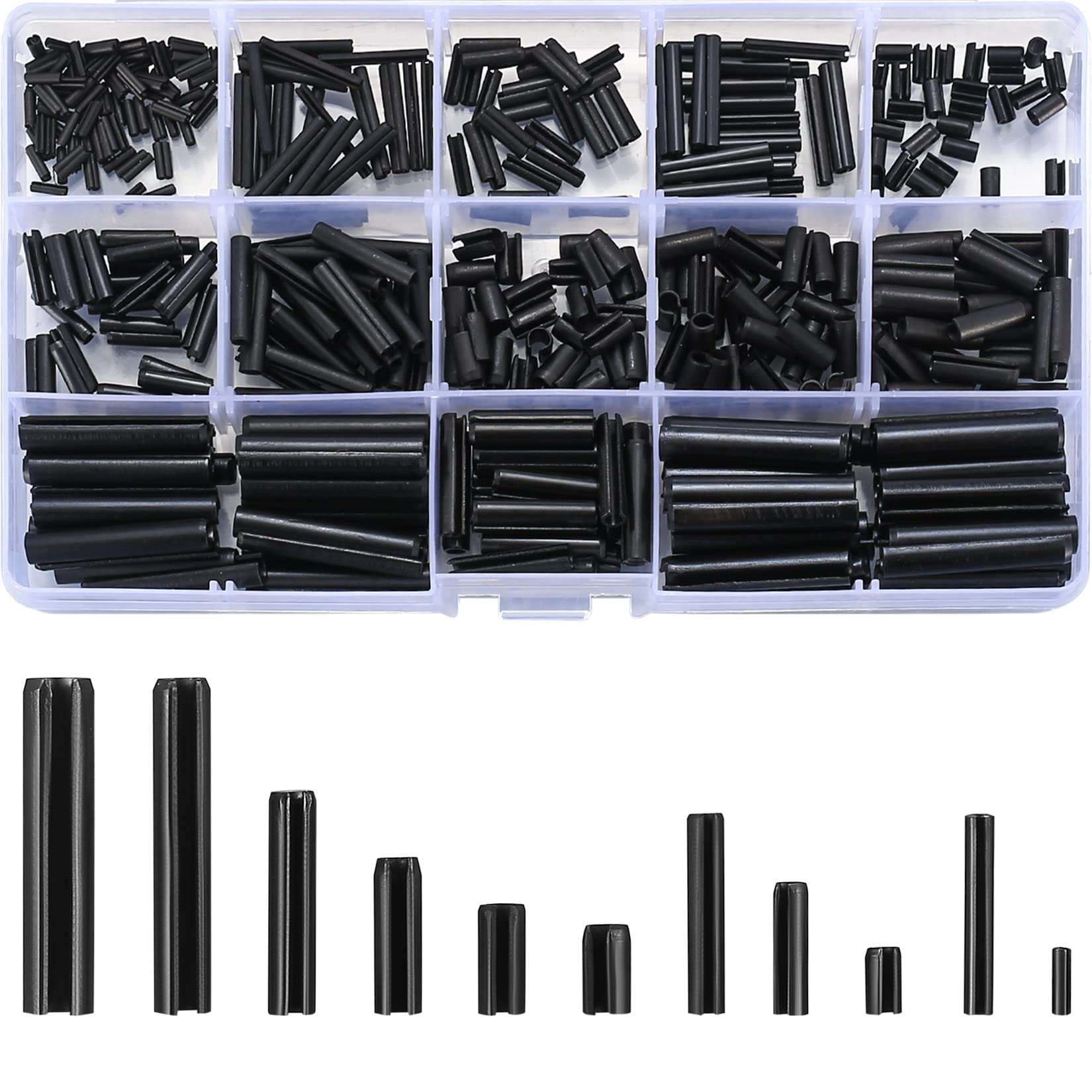 460 Pcs Roll Pins Set, Steel Slotted Spring Roll Pins, Small Hollow Metal Split Spring Pins Mixed Sizes Kit (M1.5-M8), Suitable for Auto Repair Shops, Electrical Repairs, and More