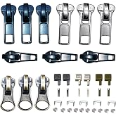Zipper Repair Kit 39 Pcs, #5 Sliders with Pull, Metal Zippers Retainer Box,Insertion Pin 6 Sets, Replacement Zip Bottom/Top Stop, Metal, Plastic, Nylon Coil Zippers Head FIx on Jaceket