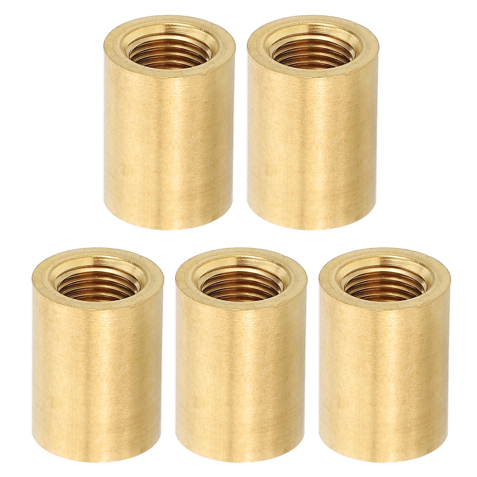 PATIKIL Lamp Pipe Brass Coupling Nut, 5 Pcs 20mm Long M10 Fine Round Thread Sleeve Lamp Pipe Adaptor Rod Connector Hardware for Light Fixture Assembly or Repair, 15mm OD.