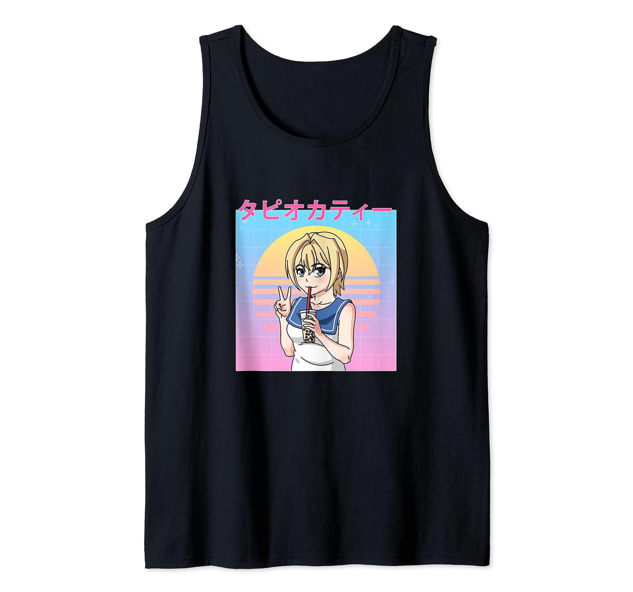 Funny Retro 90s Japanese Kawaii Anime Girl Boba Bubble Tea Tank Top