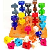 Skoolzy Peg Board Set, Montessori, 38 Pc Plastic w/Shapes, Ages 2+ | Occupational Therapy Toys with Pegs, Dice, Lacing String &amp; Storage Bag, Educational, Sensory