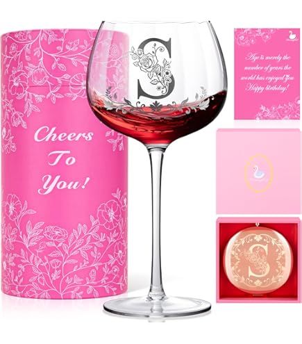 Verre à Vin Personnalisé Avec Initiale – Cadeau Monogramme Pour Femme (Lettre A à Z) – Idée Anniversaire, Noël, Fête Des Mères