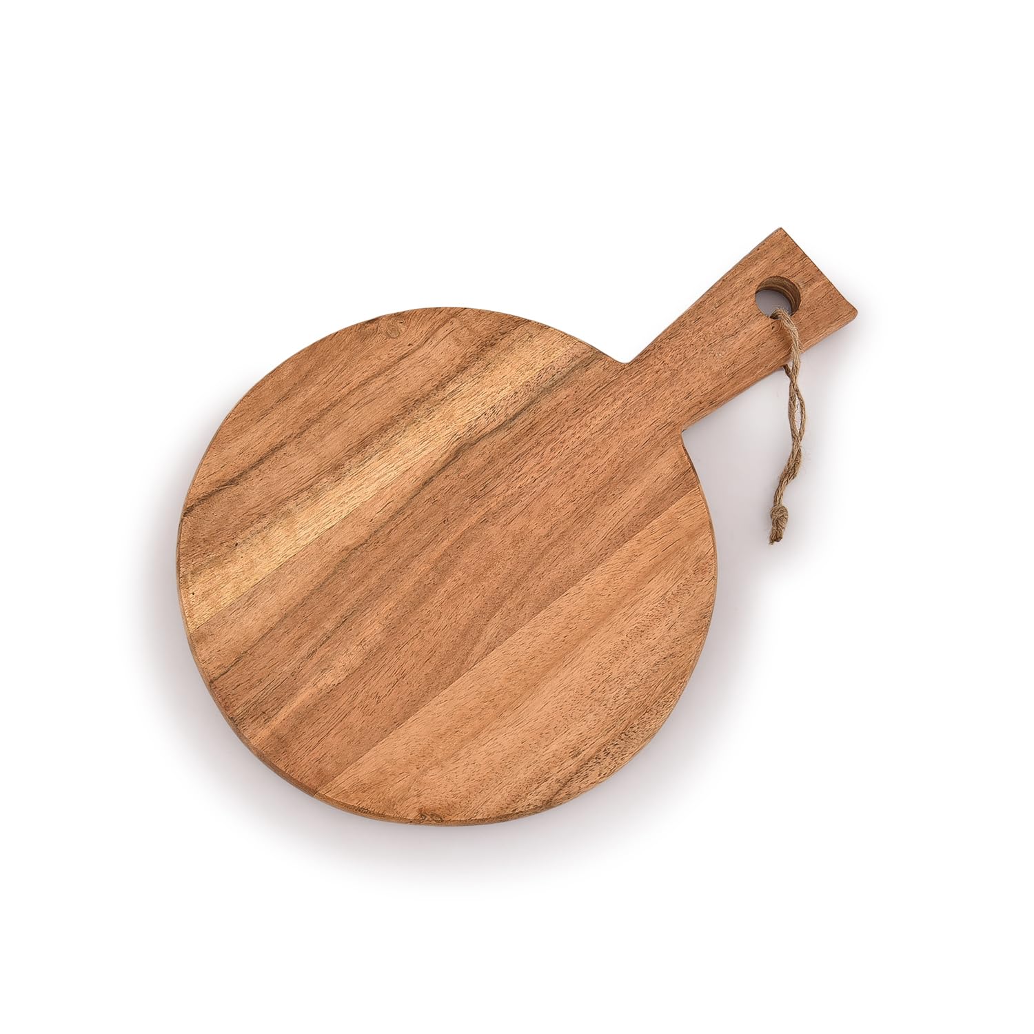 Samhita Round Acacia Wood Cutting Board with Handle for Chopping and Serving Charcuterie, Cheese, Pizza, Bread - Wall Décor (13