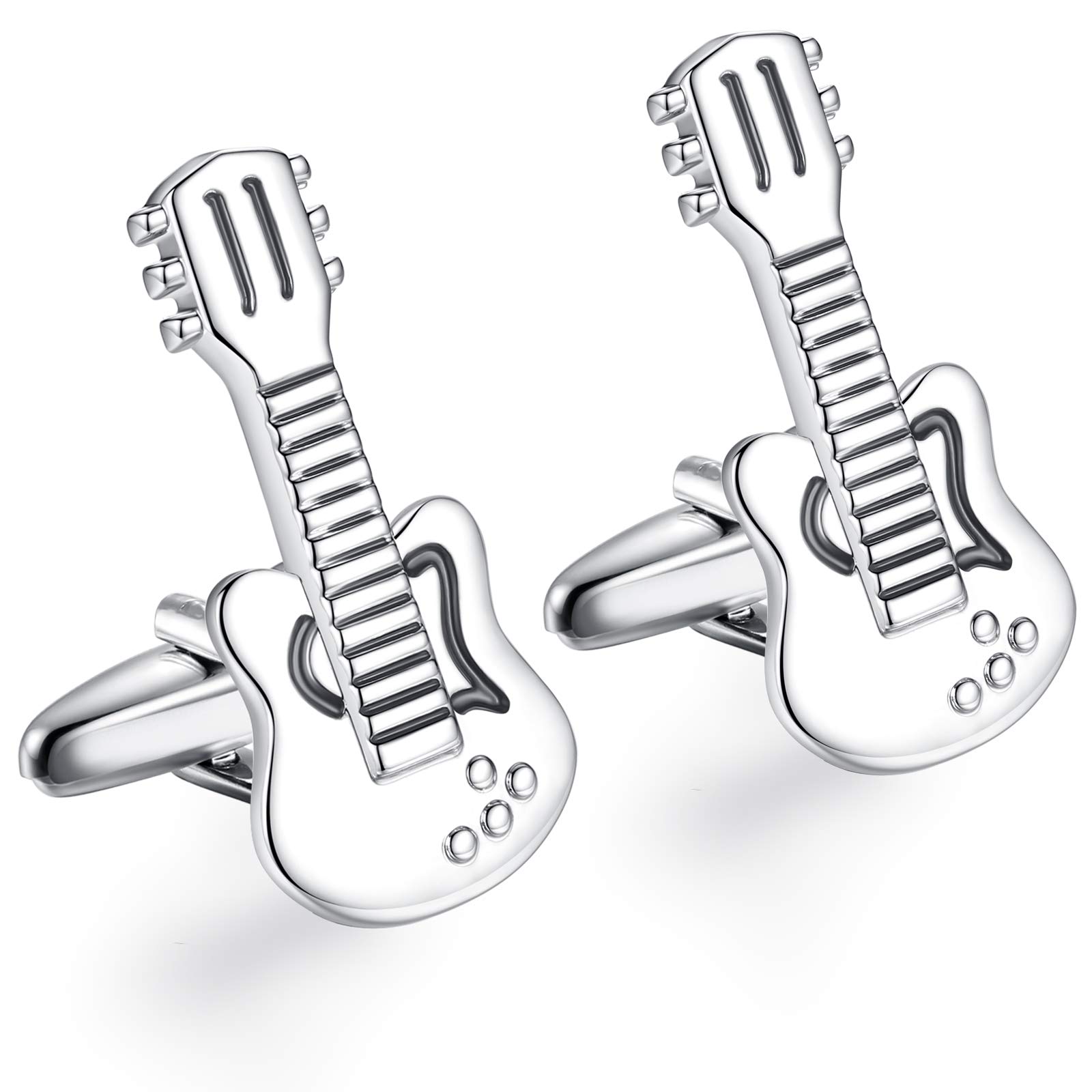 HONEY BEAR Electric Guitar Cufflinks for Mens - Silver Stainless Steel for Mens Shirt, Wedding Gift (2)