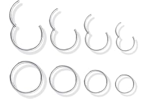 Jstyle 8Pcs 18G Stainless Steel Hinged Clicker Segment Nose Ring Hoop Piercing for Men Women Cartilage Daith Tragus Sleeper Earrings Improved Clasp 6-12MM