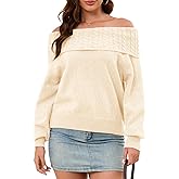 KOMEIANA Womens Off The Shoulder Sweater Batwing Sleeve Loose Knit Pullover Sweaters Jumper Tops Fall Winter Clothes