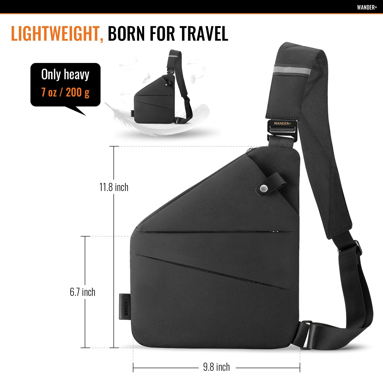 WANDER PLUS Anti Theft Crossbody Bag, Shoulder Bag Anti-theft Design for Travel, Sport, Work