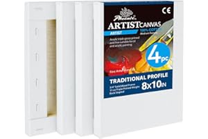 PHOENIX 8x10 Inch 4 Pack Artist Canvas - Small Stretched Canvases for Painting - 3/4 Inch Profile, 100% Cotton 11 Oz. Gesso P
