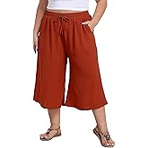 goodmansam Women's Plus Size Capri Culottes Pants High Waisted Wide Leg Palazzo Trousers with Pockets for Summer Casual Wear