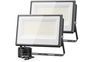 Olafus 2 Pack 130W LED Flood Light Outdoor, 13000lm LED Work Light with Plug, IP66 Waterproof Exterior Security Lights, 6500K Daylight White Outside Floodlights for Playground Yard Stadium Lawn