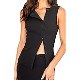 KMBANGI Women Button Down Knitted Vest Ribbed Tank Tops Button Up Open Front Knit Shirt Sleeveless Slim Fit Dressy Top