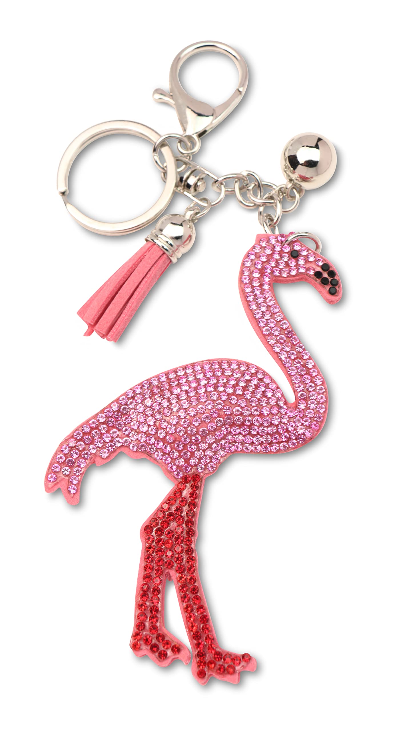 AuPra Flamingo Tassel Women KeyRing Gift Lady Girl Bling Bird Crystal Bag Clip KeyChain Mum Surprise Pink Rhinestone Addition Keys Present…
