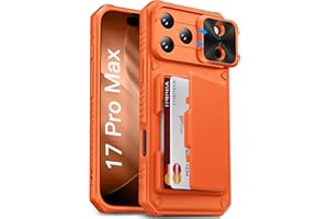Vihibii for iPhone 17 Pro Max Case with Card Holder (4 Cards) [RFID Blocking] & Slide Camera Cover, Military Grade Drop Protection, Rugged Hard Back & Silicone Edge Wallet Phone Case 6.9" 2025, Orange