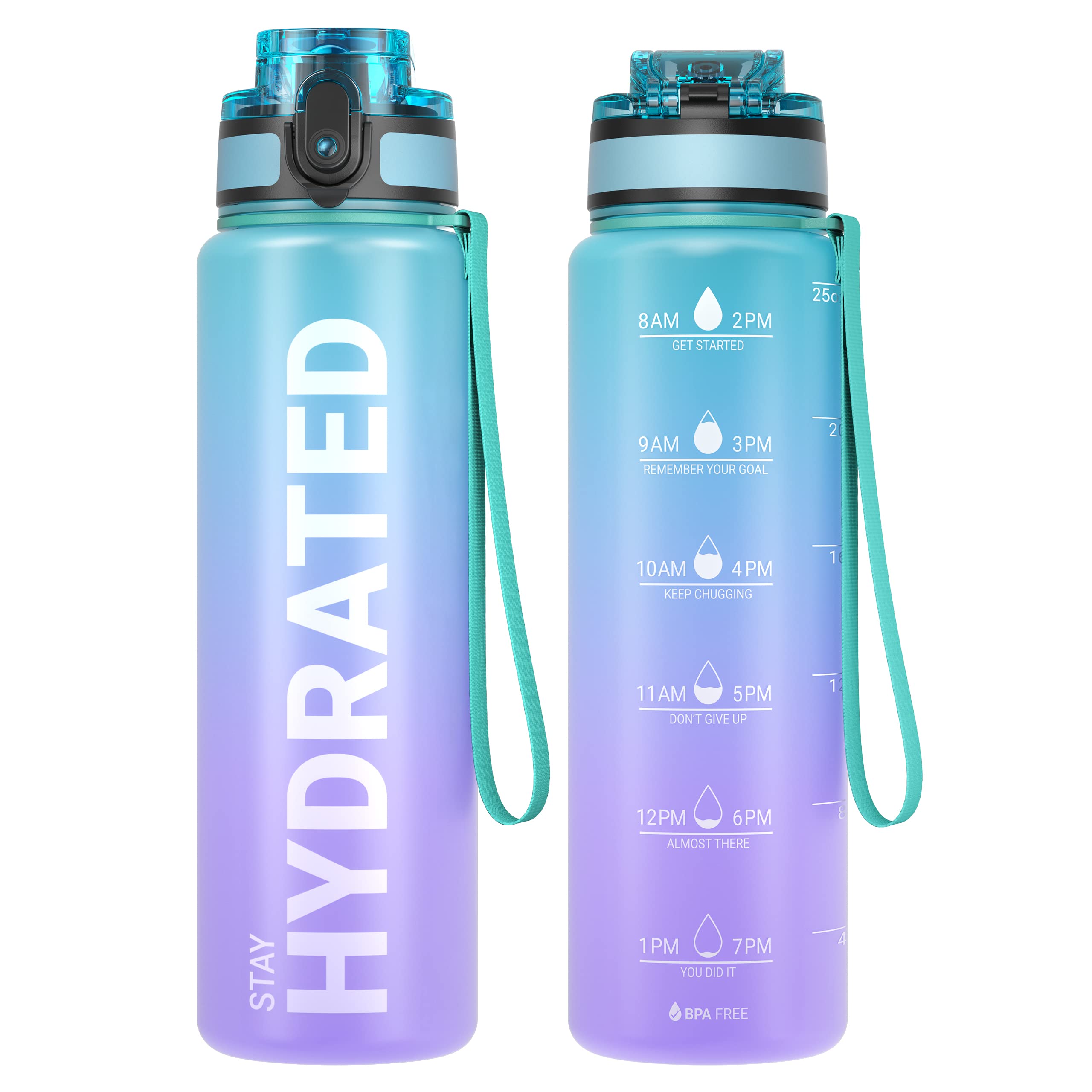 Sahara Sailor Water Bottle, 500ML/750ML/1000ML Motivational Water Bottle, Sport Drinks Bottle with Times to Drink & Lock Cover, Leak Proof, BPA Free, for Gym, School, Cycling (1 Bottle)