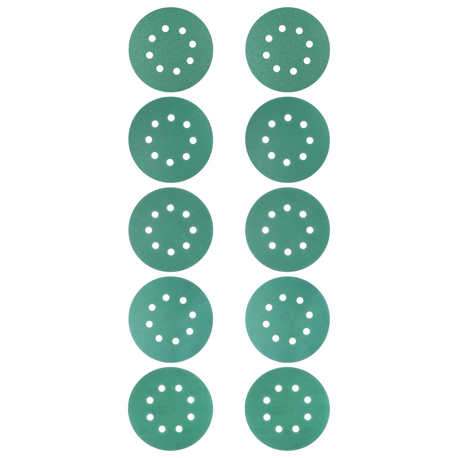 Kozelo 10pcs Green Film Sanding Discs - [5 Inch 80/120/150/180/220 Grits 8 Hole ] Round Aluminum Oxide Hook & Loop Wet Dry Sander Pads for Wood Metal Polishing Use