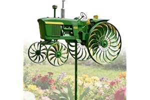 Garden Tractor Wind Spinner, Green Tractor Windmill Stake Decor with Rotating, Yard Ground Stake Windmill for Front Yard Porc