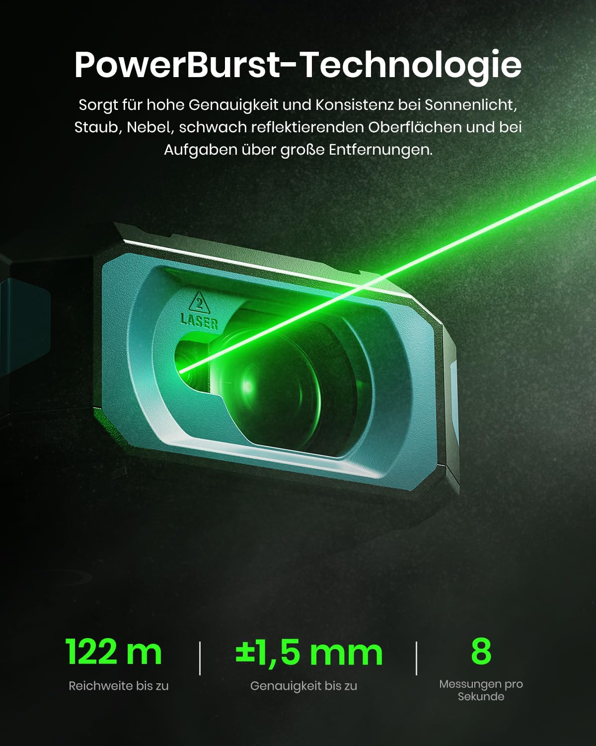 MiLESEEY S50 Laser Entfernungsmesser mit Grünem Strahl, 120 m Lasermessgerät, P2P Laser Messgerät, Seitliche Laserausrichtung, Wiederaufladbar, 6,1 cm IPS-Display, Innen Außen 3