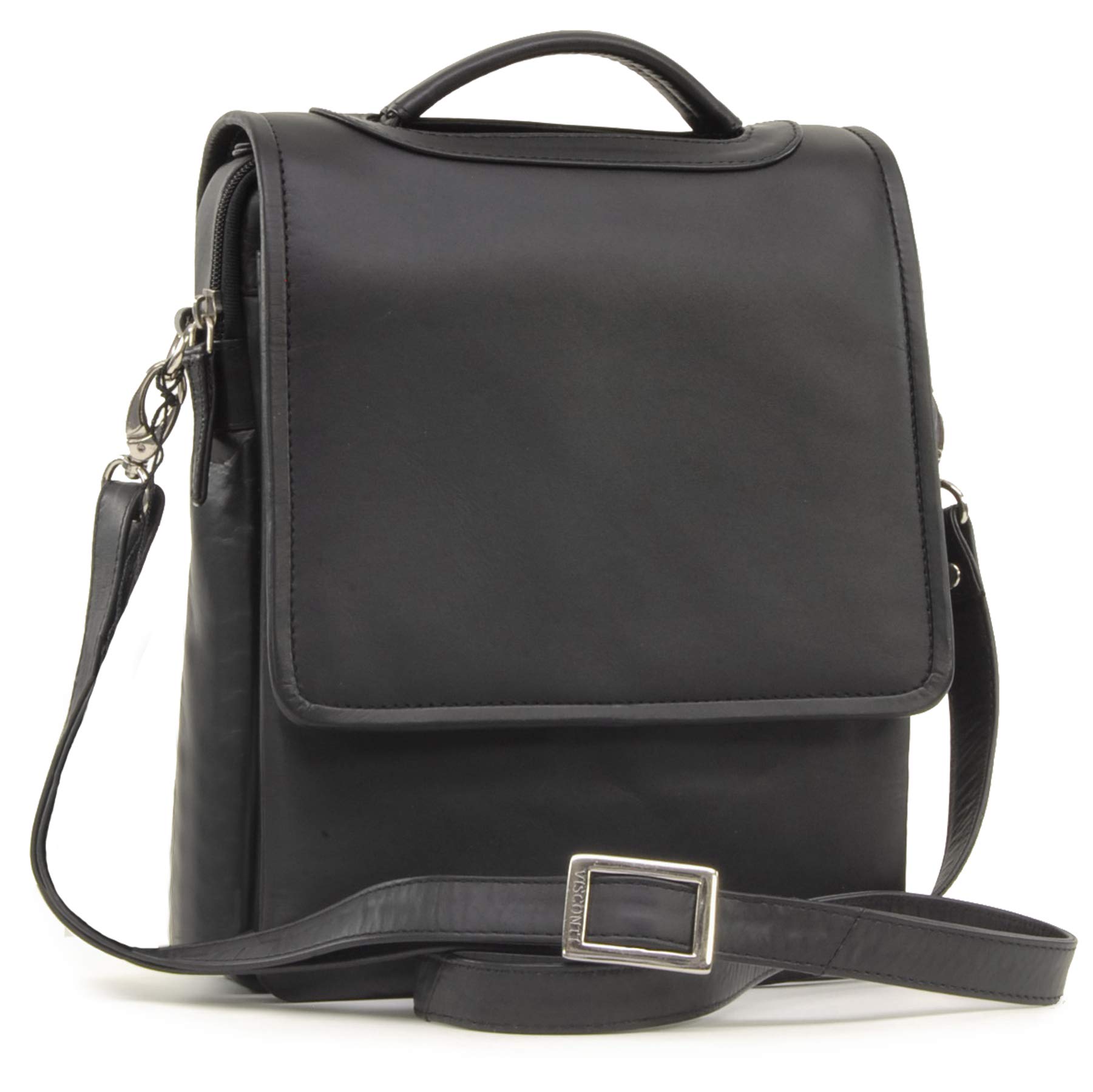 VISCONTI - Women's Leather Crossbody Bag - Medium Briefcase/Work Bag - Detachable Adjustable Shoulder Strap - 1603 Grace - Black