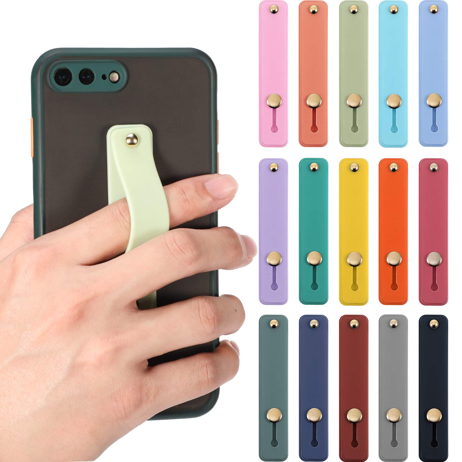 Photo 1 of Weewooday 15 Pieces Phone Grip Strap Telescopic Finger Loop Finger Strap Holder Silicone Stretch Grip Stand for Most Mobile Phone and Tablets(Colorful)
