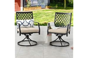 PATIOFESTIVAL Top Space Outdoor Swivel Chairs Patio Rocker Lounge Chair Metal Bistro Set Club Arm Chair Dining Furniture for Garden Backyard (Set of 2, Beige)