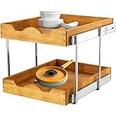 DINDON 2 Tier Wood Pull Out Cabinet Organizer (17" W x 18" D) Heavy-Duty Metal Sliding Drawer Shelf, Two Tier Pull Out Shelves for Kitchen Cabinets, Pantry, Bathroom…