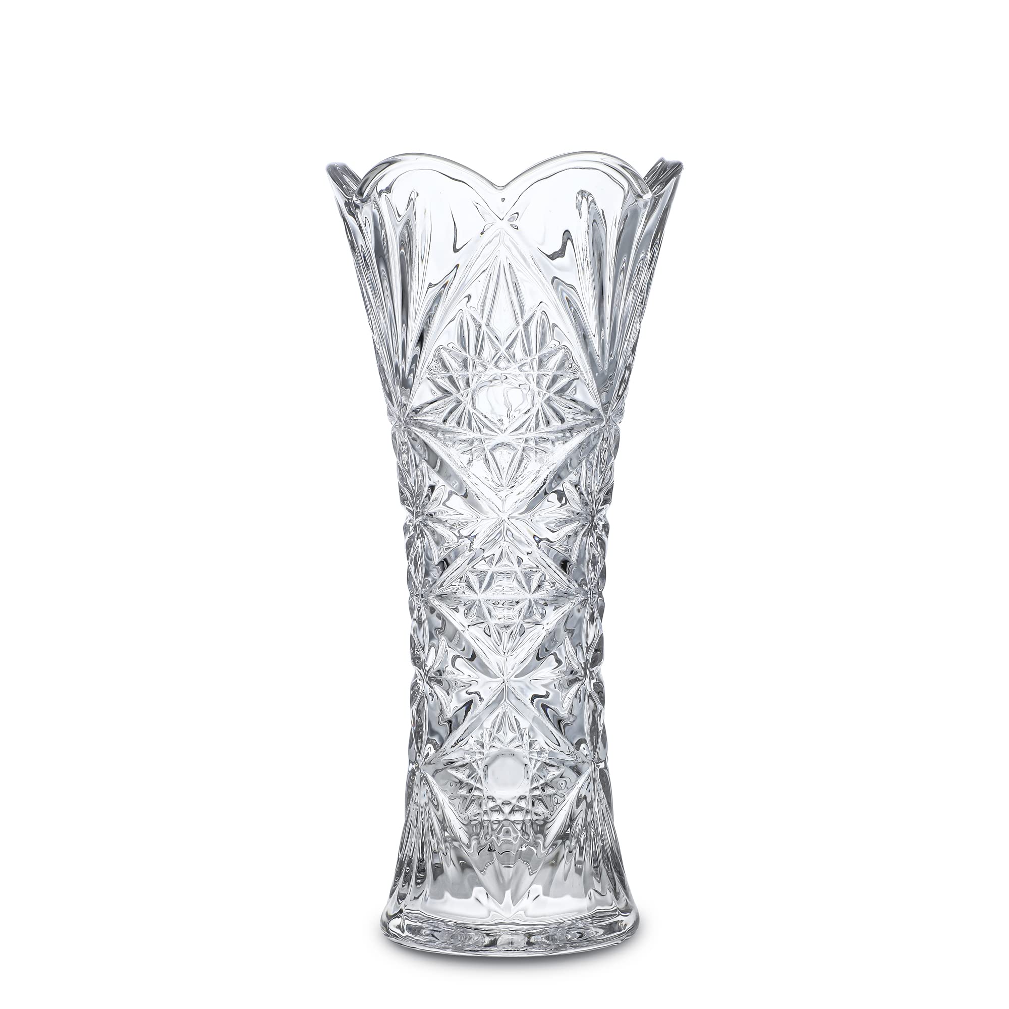 H&D HYALINE & DORA Clear Glass Flower Vase, Thickened Crystal Glass Vase for Living Room, Sunflower Design 7.6" x 3.5"