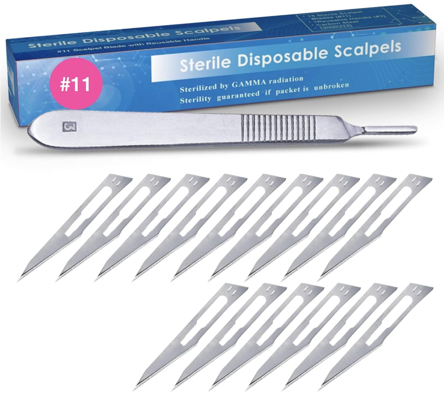 15 Pack Surgical Blades 11 and Stainless Steel Scalpel