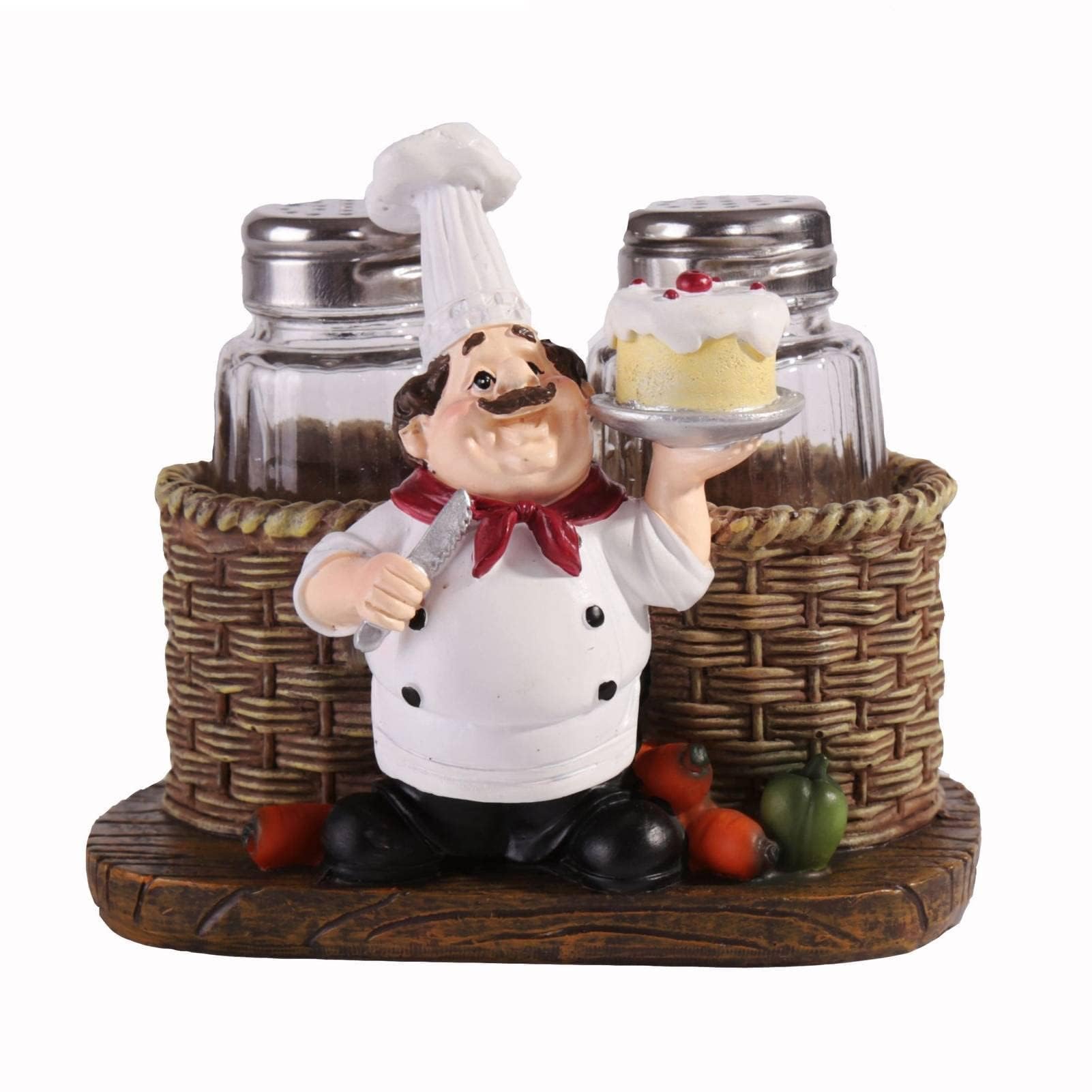Salt and Pepper Shakers Set, 2pcs Chef Statue Salt Pepper Bottle Holder Pepper Ornament Bottle Glass Spice Jars Salt Shaker for Family Kitchen Restaurant Cafe Bakery