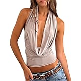 Women Sexy Cowl Neck Halter Top Y2k Backless Flowy Summer Going Out Tops