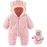 AiWMGL Newborn Baby Bear Outfit Suit With Fold-Over Mittens Footies Girls Boys Winter Fleece Clothes Hooded Romper Snowsuit