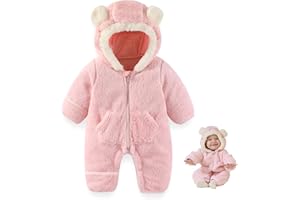 AiWMGL Newborn Baby Bear Outfit Suit With Fold-Over Mittens Footies Girls Boys Winter Fleece Clothes Hooded Romper Snowsuit