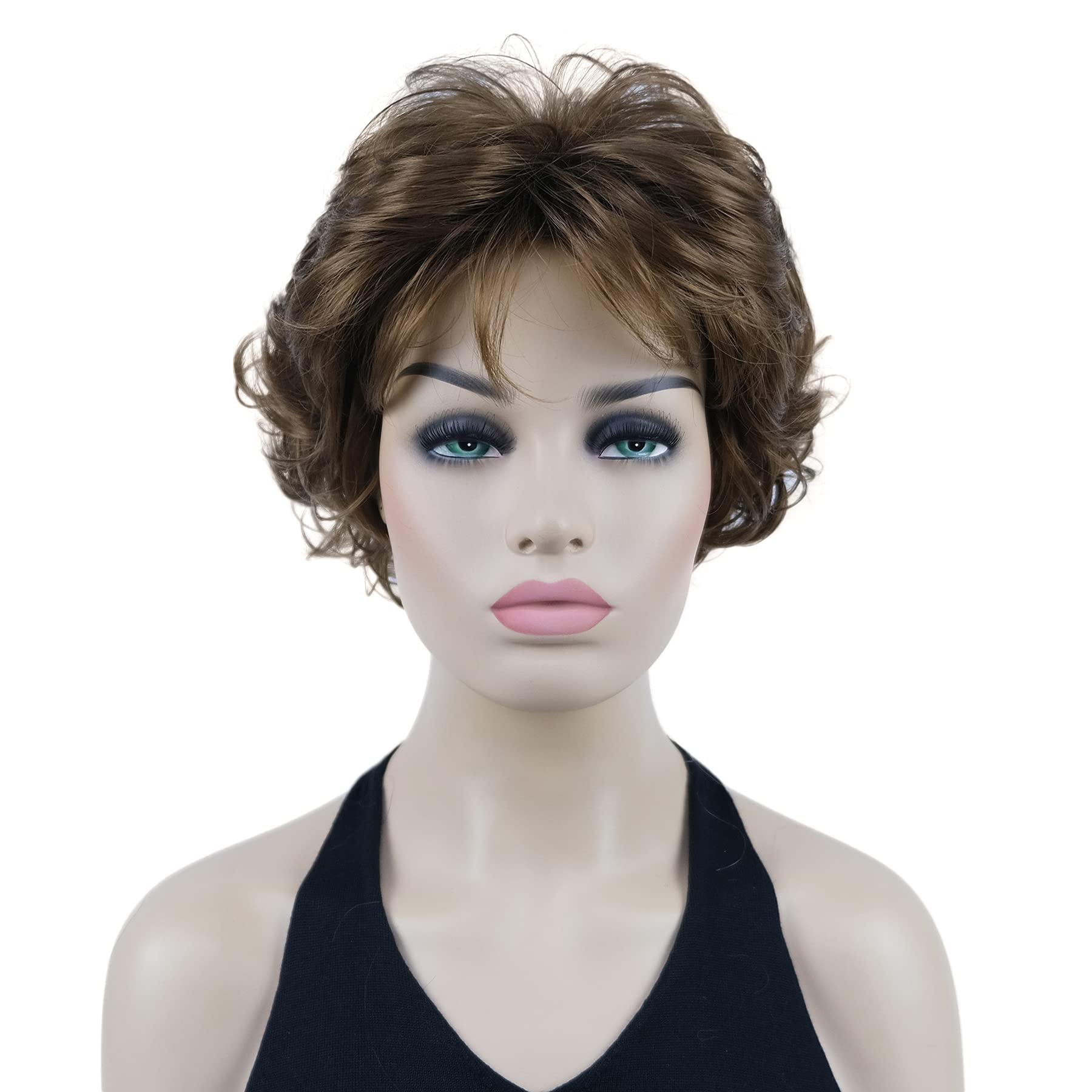 Lydell 8" Short Curly Women Wigs Soft Shaggy Layered Classic Cap Full Synthetic Wigs (Golden Brown)