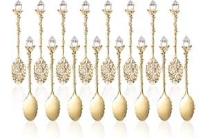 Covzoe 16 Pack Retro Coffee Spoons, Elegant Crystal Head Dessert Spoons, Vintage Teaspoons for Cafe, Bar, Party, Home Dining,