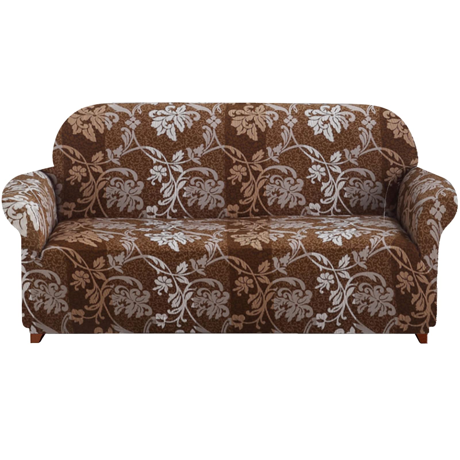 HEYOMART Sofa Cover High Stretch Elastic Fabric 1 2 3 Seater Sofa Slipcover Chair Loveseat Couch Cover Polyester Spandex Furniture Protector Cover with 1 Pillowcase (3 Seater, Brown Pattern)