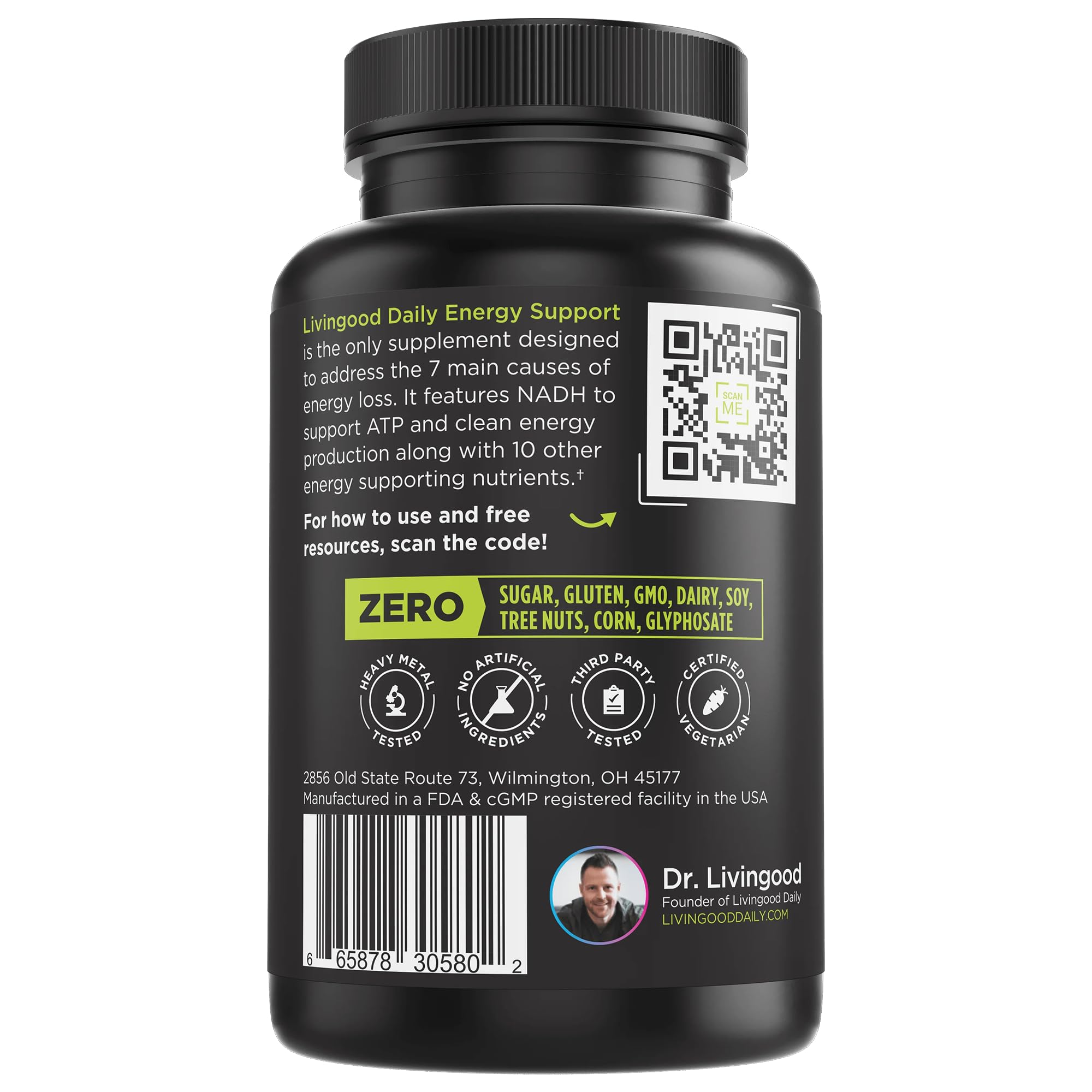 Livingood Daily Energy Support, 11-in-1 Supplement with Magnesium, Vitamin B6, B12, Amino Acids, L Carnitine, CoQ10, Ginseng & L Theanine, Supports Natural Energy for Men & Women, Vegan, 60 Capsules