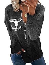 TIAFORD Women's Half Zip Cow Print Sweatshirt Long