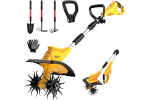 DEJUNPIOOL Cordless Tiller Cultivator Compatible with DEWALT 20V MAX Battery(Tool Only), Folding Electric Rototiller for Garden with 40 Steel Tines 310RPM, 9.1In Tilling Width and 6.3In Depth
