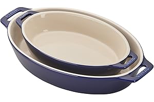 STAUB Ceramic Oval Baking Dish Set, 2-Piece, Dark Blue