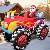 8.2FT Santa Claus Truck Christmas Inflatable Decoration, Santa Claus Wearing Sunglasses Waves from the Truck Carrying Gift Boxes & a Christmas Tree for Patio Lawn Garden Xmas Parties Decorations