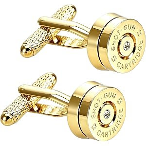 Jonwo Bullet Shell Casing Cufflinks for Men 14K Gold Plated with Gift Box | Round Mens or Women Cuff Links Jewelry Set for We
