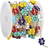 SMYHTGLIF 9.8 Feet Mixed Color Flower Shaped Crystals Jewelry Making Chains Stainless Steel Chain Spool DIY Craft Chain for Jewelry Making