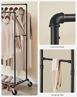 SONGMICS Clothes Rail on Wheels Heavy-Duty with 2 Hanging Rails and Shelf view 7