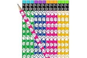 ArtCreativity Paw Print Pencils for Kids - Set of 12 - Wooden Writing Pencils in Assorted Colors with Erasers, Animal Theme and Dog Birthday Party Favors, Teacher Supplies for Classroom