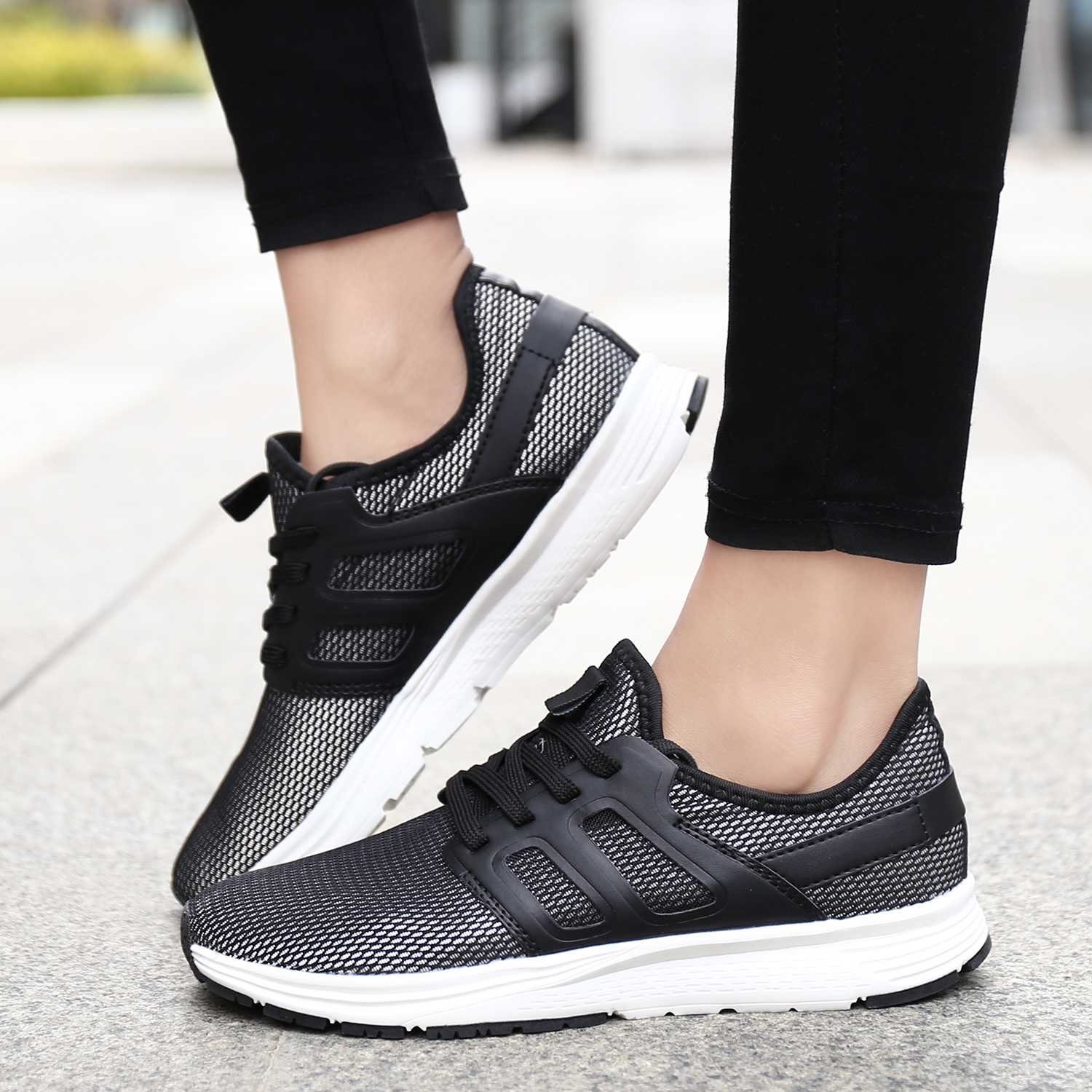 UNMK FUN Women\'s Fashion Lightweight Sneakers Breathable Mesh Soft Sole Casual Athletic Running Walking Shoes (8, Black)