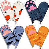 Reallnaive 4 Pairs Oven Mitts Cat Claw Heat Resistant Cooking Cotton Lining Heat Resistant Pot Holders Glove for Grilling Baking BBQ Microwave Cat Lovers Kitchen for Valentine Wife Women Gifts