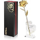 Anthonic Gold Dipped Rose Real 24K Gold Rose, Genuine One of a Kind Rose Hand Dipped in 24K Golden Roses Romantic Gifts for Women in Her Birthday Anniversary Valentines Day Mothers Day